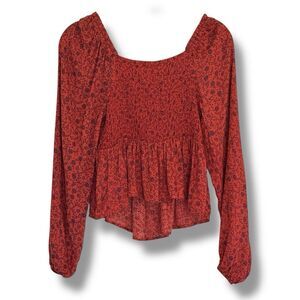 Self Esteem Long sleeve Smocked Blouse Rust Floral XS Boho Cottagecore